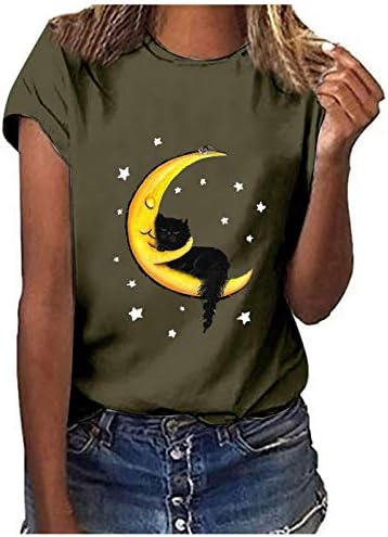 uikmnh Дамски Лятна Тениска Moon Свободно, Намаляване, Блузи, Ризи, Риза с къс ръкав
