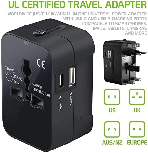 Международен захранващ адаптер USB Travel Plus, който е съвместим с ARCHOS 80 Cobalt за захранване на 3 устройства по целия свят USB TypeC,