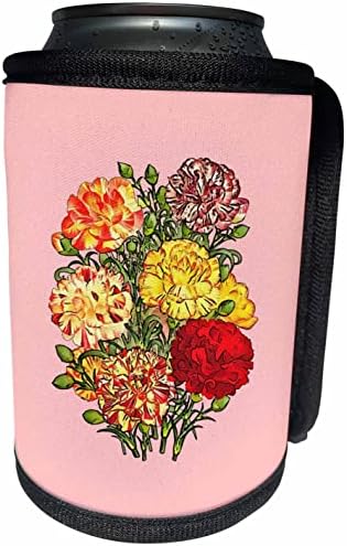 Артистичен цветен Букет от 3 рози с розово, Черно рисунка очертае - Опаковки за бутилки-охладител в банката (cc_356790_1)