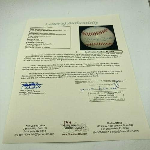 Мики Мэнтл и Били Мартин подписали договор с Националната купа бейзбол 1970-те години JSA COA - Бейзболни топки с автографи