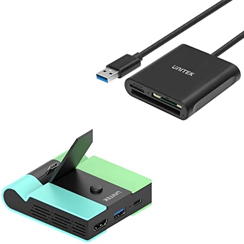 Unitek [Комплект] USB-четец на карти с Дълъг кабел и преносимо зарядно устройство за превключване на