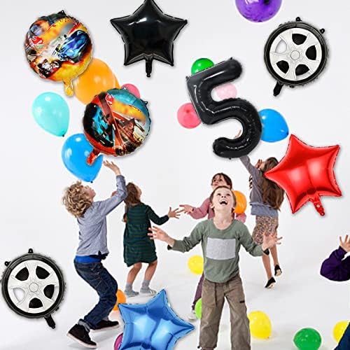 Аксесоари за парти в чест на 5-ти рожден ден на горещо състезателна кола, включва 8 бр. балони от фолио и mylar, за да проверите за тематични