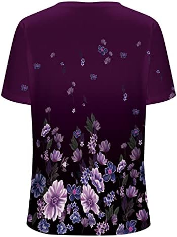 Дамски тениски от Ликра с Дълбоко V-образно деколте, Тениски с Къс ръкав и Цветен Модел, Есенно-Летни Тениски 2023, Дрехи W5