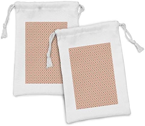 Комплект от 2 Чанти от абстрактна тъкан Ambesonne, Ритмични принт под формата на геометрични Диамант Тихо Тонове, Малка Чанта на съвсем