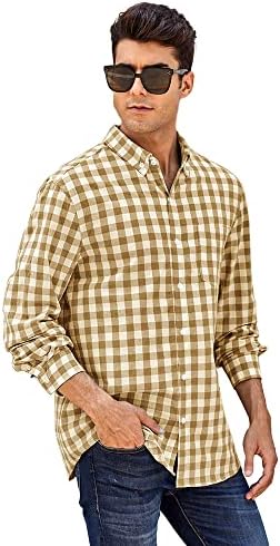 Мъжки риза от поплин в клетка с отложным яка, Ризи с копчета, Блузи с дълги ръкави Обикновена засаждане