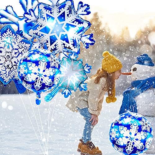 yuuzue 12 бр. Балони от фолио във формата на Снежинки, Вечерни Зимни Декорации за детски Партита, Балони във формата на Снежинки, Декор за