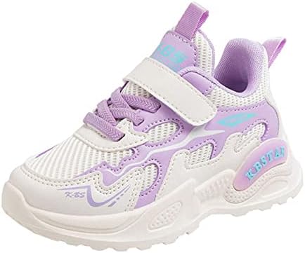 Модни всесезонни детски спортни обувки за момичета в плоска подметка от лека мрежа, дишащи и удобни обикновен детски обувки за тенис за момичета (лилаво, за по-голе?
