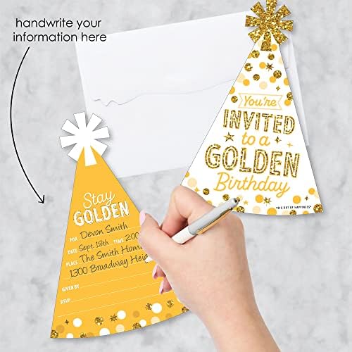 Голяма златна точка щастие за попълване Покани под формата на рожден Ден - Покани Картички на парти рожден Ден в Пликове - Комплект