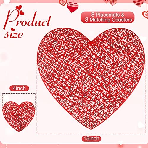 8 Комплекта Червени Салфетки със Сърца на Св. Валентин и Подходяща Поставка От Метал Пресована PVC, Моющееся Зарядно Устройство,