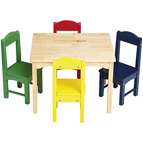 Детска Дървена Маса Basics и Комплект от 4 Стола, Естествен Маса, Различни цветове