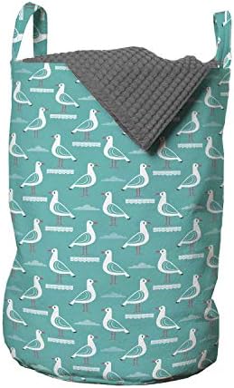 Чанта за дрехи Ambesonne Bird, Ритмична Фигура под формата на Симетрично Разположени Облаци и Чайките в Карикатура стил, Кошница за
