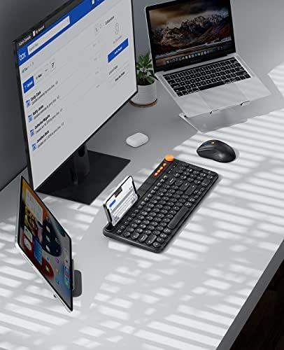 Безжична клавиатура и мишка CHESONA Bluetooth, Комбинирана клавиатура и мишка с няколко устройства, акумулаторна с държач за