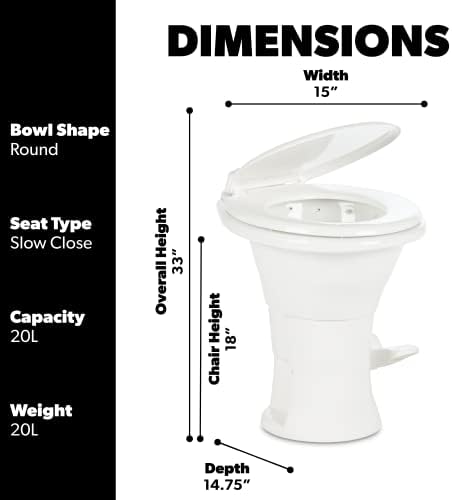 Стандартна тоалетна Dometic 310 - Бяла, продълговата форма, лесен и ефективен, с подсилена система за измиване под налягане и бавно