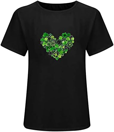 Дамски Ризи с Ирландски Трилистником, Върхове с кръгло деколте и къс ръкав, Тениска Happy St patrick ' s Day Go Lucky-Подарък