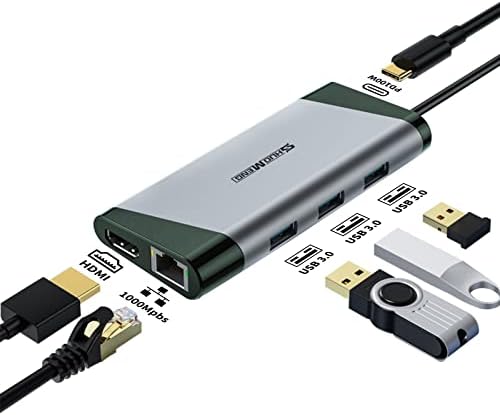 USB C Hub 6-в-1, многопортовый адаптер Shuomeng Type C, с разделителна способност от 4K, HDMI, мощност 100 W, 1 gbps Ethernet, 3 порта за трансфер на данни USB 3.0, за MacBook Pro/Air, Dell XPS, докинг станция