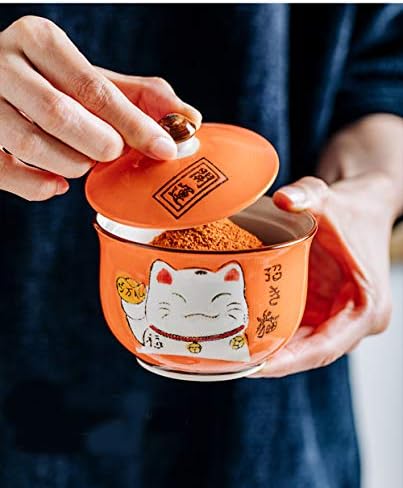 Керамични Японската Сахарница Лъки Cat Банка За Съхранение на Сол с Капак и Лъжица