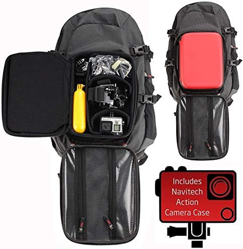 Раница за екшън камери Navitech и Червен Калъф за съхранение с вградено нагрудным колан - Съвместим с екшън камера серия AKASO V50