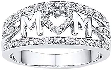 Годежен пръстен с цирконием, елегантна сватбена диамантен пръстен, подарък за майка си, модерен пръстен (D, един размер)