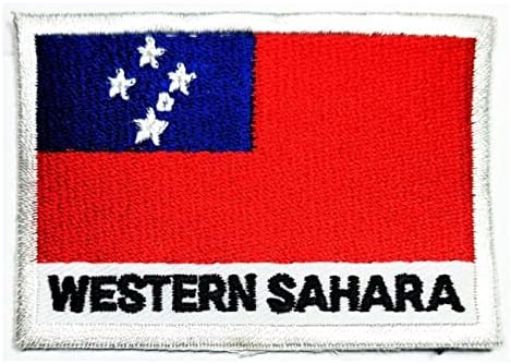 Kleenplus 1,7X2,6 инча. Нашивка с бродерия хартата на Западна Сахара, нашивка с националната емблема квадратна форма, ленти с флага