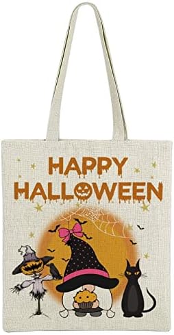 Джудже с тиквата Jack-O-Фенер, призрак мъртво дърво, черна котка, прилепи, вещици, чанта-тоут на Хелоуин за жени, торби за