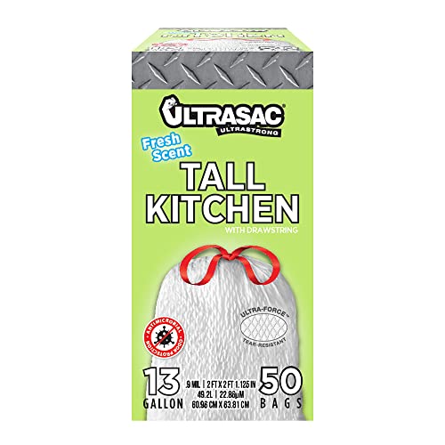 Ultrasac 13 Литра 0,9 мл, Бели Високи Кухненски Торби за боклук със свеж аромат на съвсем малък - 24 x 25 - Опаковка по 50 броя