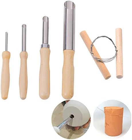 5 БР. Набор от инструменти за грънчарска глина Включва в себе си Чук от дърво и тел, Фрези за кръгли отвори в Глина, Инструмент
