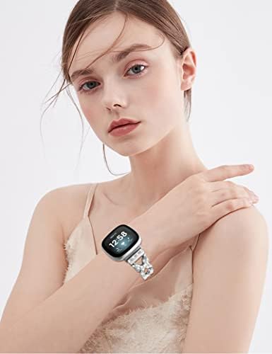Wearlizer, Съвместим с Fitbit Versa 3/Fitbit Sense за жени, Ултра-Лек гривна от неръждаема стомана + Метални Бижута във формата
