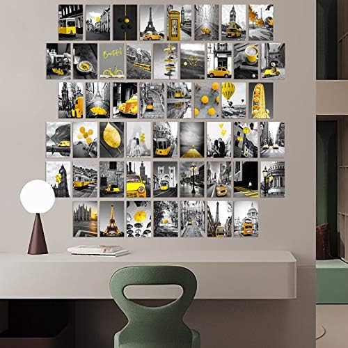 Комплект за Стенен Колаж Декор на Айфеловата Кула - Естетически Снимки, Плакати, на Черно-бели Парижките Стенни Рисунки, Романтичен Модерен Градски пейзаж, Жълт Чад