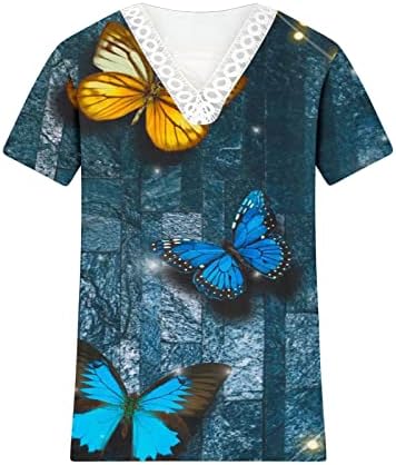 Дамски Летни Блузи, Модни Тениска с Къс ръкав и Цветна Принтом, Ежедневна Туника С Дантелен Завършек и V-образно деколте, Риза, Тениска С