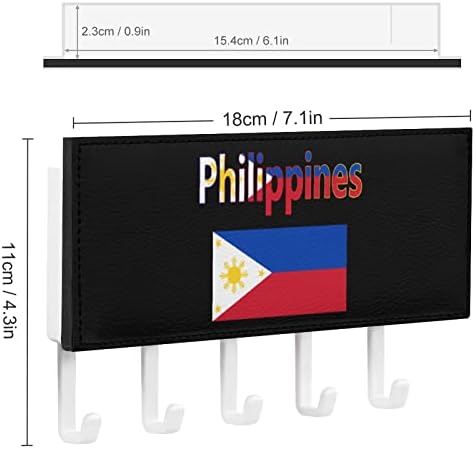 Флаг на Филипините Държач за ключове за Стенен декор с 5 Куки ПУ Стенни Закачалка За Ключове Органайзер
