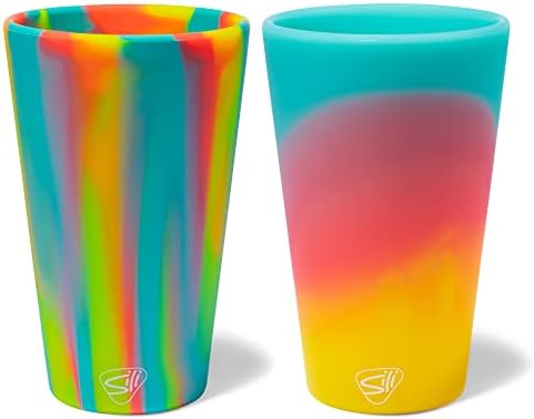 Silipint: Силикон Пинтовые чаши: 2 опаковки-Sugar Rush & Aurora -Нечупливи Чаши, 16-унция, Гъвкави, за гореща / студена вода, сезонни цветове.