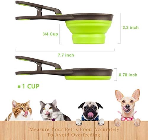 VMPETV Сгъваем Лъжичка за храна за кучета с Уникален капак и скоба за пакет, Мултифункционален Мерителна Чашка за кучешка храна, Лъжичка за