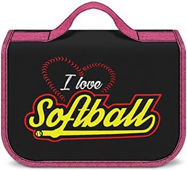 Чанта за Тоалетни Принадлежности Love Softball Пътна Косметичка с Извънбордов на една Кука с Голям Капацитет Портативен Козметични Органайзер