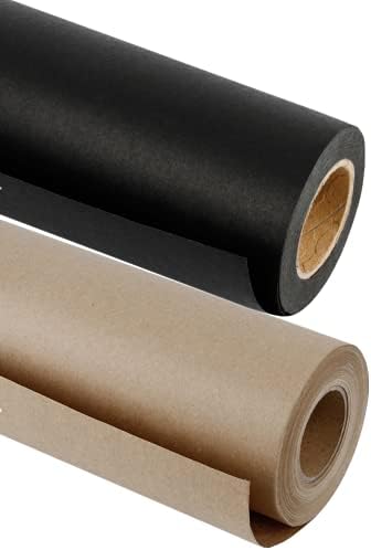 Ролка черно-кафява крафтова хартия, RUSPEPA - Черно: 18 x 100 метра, кафяв: 48 инча x 100 фута - Хартия, която е подходяща за рециклиране