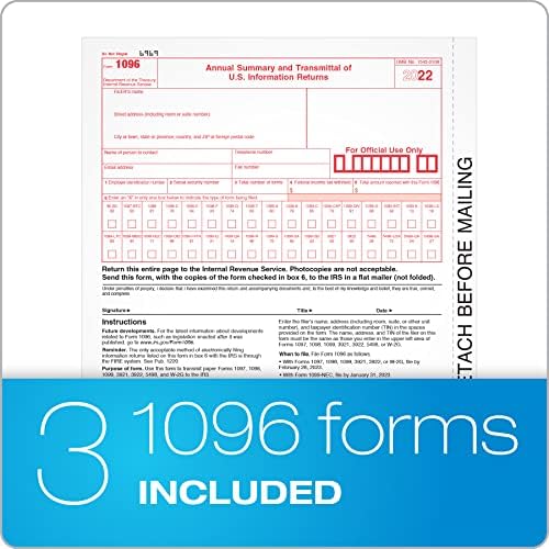 ВЪРХОВЕТЕ 1099 NEC 3 Форми Up 2022, Определени данъчни форми за 30 получателите, Комплекти данъчни форми на НЕК от 5 части с самозаклеивающимися конвертами 1099 и 3 1096 (TX22905NEC-22)