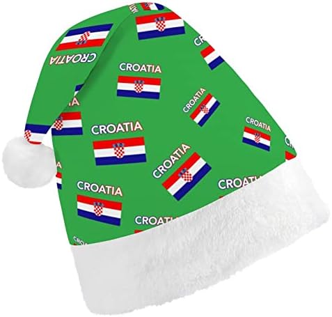 Хърватия Хърватски флаг Забавна коледна шапка шапки на Дядо Коледа къси плюшени с бели ръкавели за коледното празнично парти Аксесоари за украса