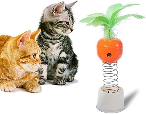 Играчки за котки в затворени помещения, Интерактивна играчка за котки с пружинкой от пера, Играчка-Опаковка Лакомство за котки,