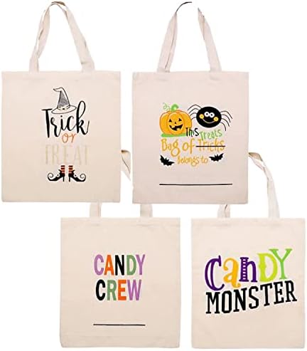 Чанти за трикове или предложения - Комплект от 4-14-инчови чанти за Хелоуин за трикове или предложения, Множество холщовая чанта-тоут, торбички за подаръци под формат