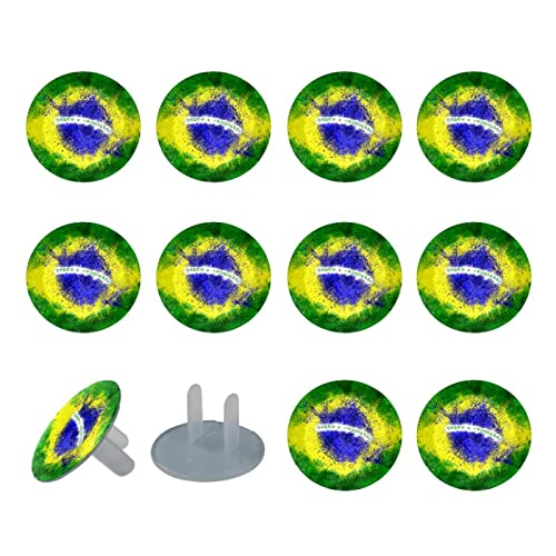 Капачки за контакти с бразилски флаг, 12 броя в опаковка - Защитни капачки за контакти, за деца – Здрави и устойчиви – Лесно да защитават