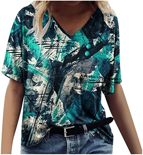 Ризи за Жени, Летни Блузи с Къс Ръкав и V-образно деколте, Модерна Риза с Мрамор Принтом, Блуза, елегантно облечен Ежедневни Хавайски