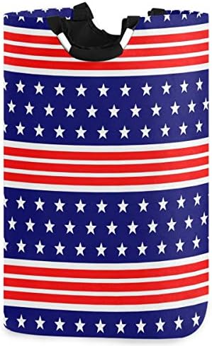 visesunny Флаг на САЩ с Шарени Звезда Голяма Кошница за дрехи с Дръжка Сгъваема Здрава Кошница за Дрехи, Чанта за Дрехи кош за
