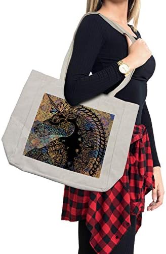 Пазарска чанта Ambesonne с Единорогом, Кръгла Мандала формата на кон с Цветен Модел в стил бохо, Дългогодишна Множество чанта