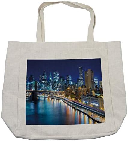 Чанта за пазаруване Ambesonne Landscape, Гледка към Известния пристанището Манхэттенского залива на Ню Йорк през нощта и Принт