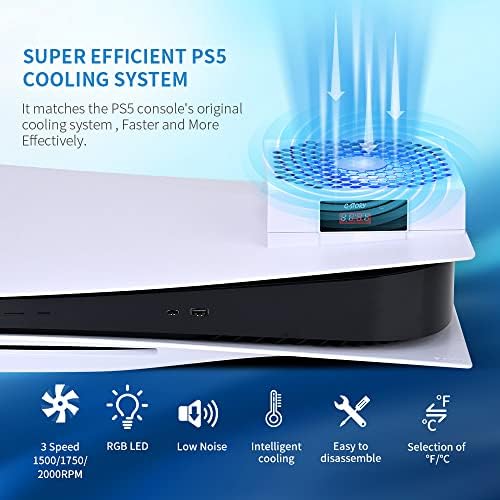 Охлаждащ вентилатор G-STORY PS5, Система за охлаждане на вентилатора PS5, Скоростта на вентилатора се регулира Автоматично