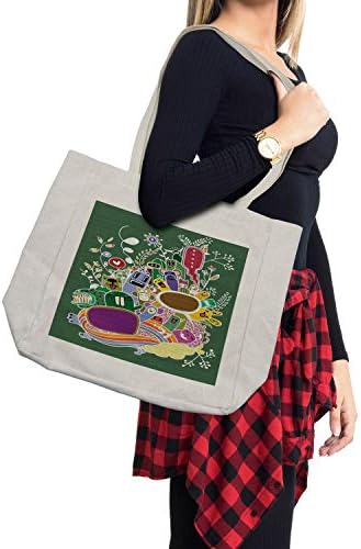 Мультяшная Пазарска чанта Ambesonne, Боядисани ръчно Чудовища-doodle с Дъга цветя и животни, Дългогодишна Множество чанта за продукти,