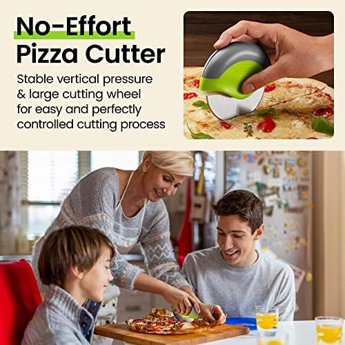 Колело за рязане на пица Kitchy с Защитен калъф за Ножове, Ергономична Машина за Рязане на Пица (Зелен)
