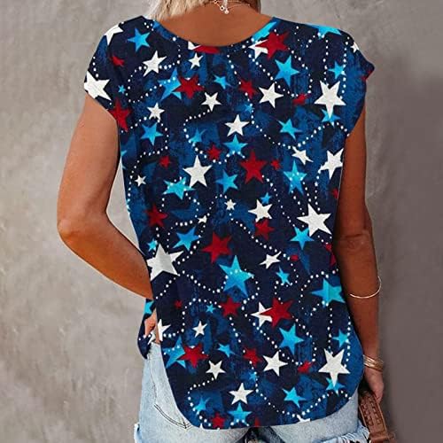 Дамски Летни Ризи 2023 Г., Тениска на 4 Юли, Блузи с V-образно деколте и къс ръкав, Блузи с Флага на сащ, Патриотични Фланелки