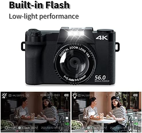 Цифров фотоапарат 4K за фотография NIKICAM 56-Мегапикселова камера за видеоблогинга за YouTube с ръчно фокусиране, сочи и снимките