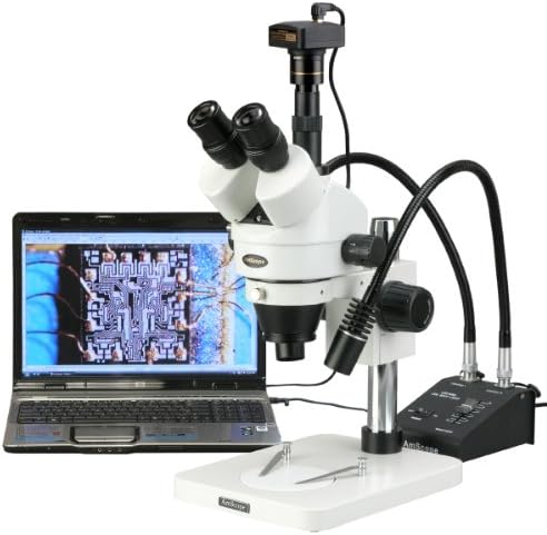 Цифров професионален тринокулярный стереоскопичен увеличение на микроскопа AmScope SM-1TS-L6W-M, окуляры WH10x, увеличаване на 7X-45Ч, обектив с увеличение от 0,7 X 4,5 X, led осветле?