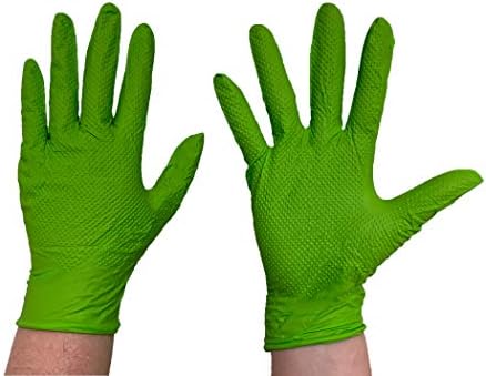 Зелени Нитриловые ръкавици The Green Diesel, без прах, Двустранни, 8 Mils, с диамантената шарка, Размери M-XXL, се продават от компанията